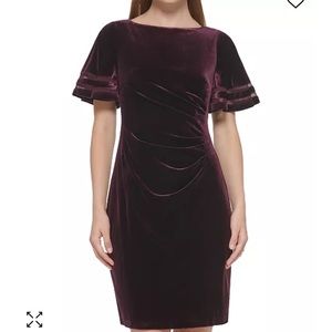 Velvet Flutter Sleeve Sheath Dress
